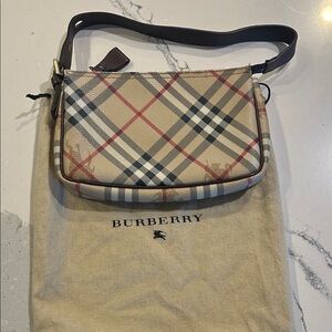 Burberry Tan and Red Check Mini Bag